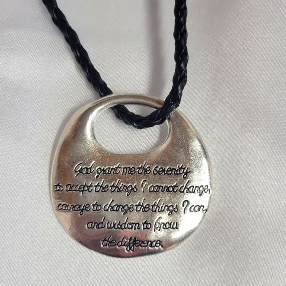 SERENITY PRAYER Handmade necklace 18" leather w 2" extension. LARGE - Picture 2 of 6